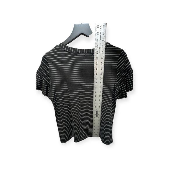 Modern Works Women’s Small Blouse Crewneck Top‎ Striped Black Short Sleave 420 - Picture 5 of 8